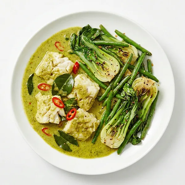 Green Curry Fish With Pok Choy Green Beans Stir Fry